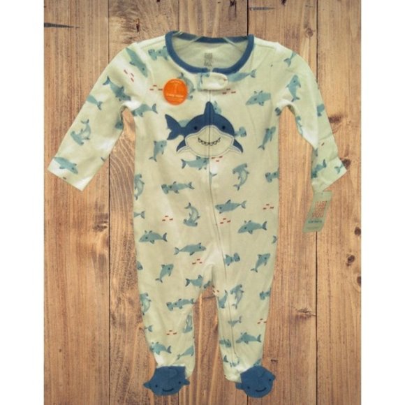 Carter's Just One You Boy's Footed Blue Shark  Cotton Pajamas - Picture 1 of 2